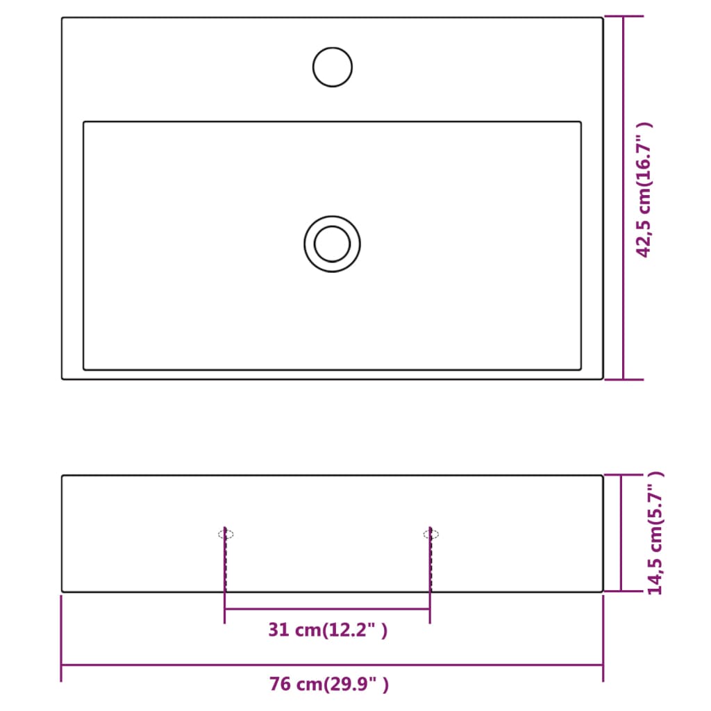 vidaXL Umivaonik s Poklopcem za Slivnik Keramički Bijeli 76 x 42,5 x 14,5 cm