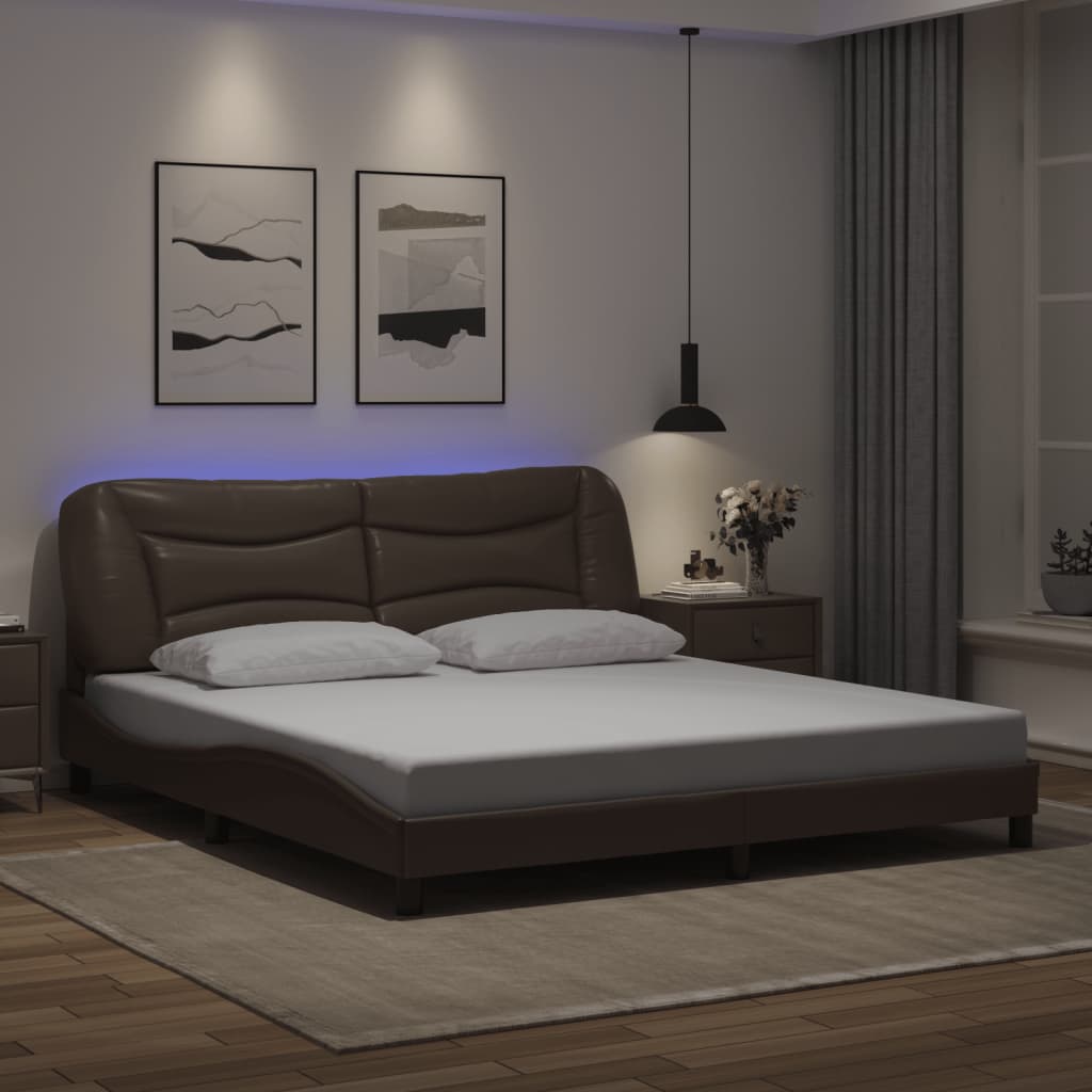 vidaXL Okvir kreveta s LED svjetlima smeđi 180x200 cm od umjetne kože
