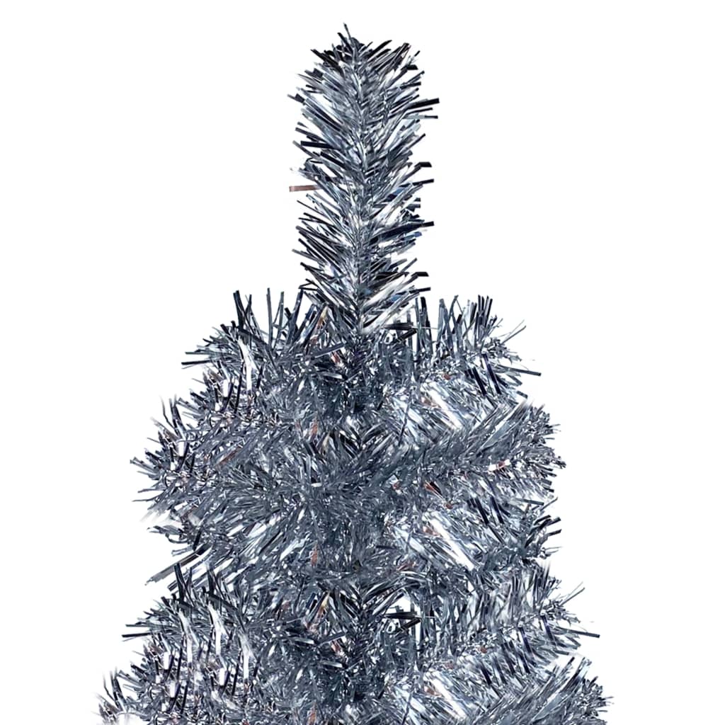 vidaXL Tanko osvijetljeno božićno drvce s kuglicama srebrno 180 cm