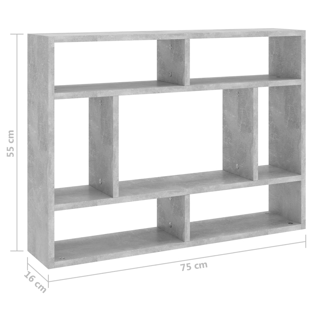 vidaXL Zidna polica siva boja betona 75 x 16 x 55 cm konstruirano drvo