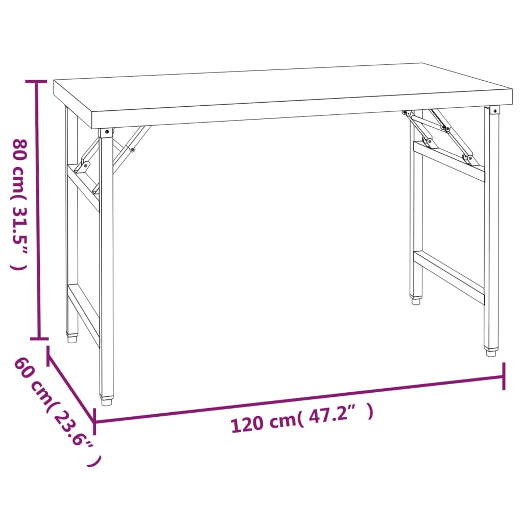 vidaXL Kuhinjski radni stol s policom 120x60x115 cm nehrđajući čelik