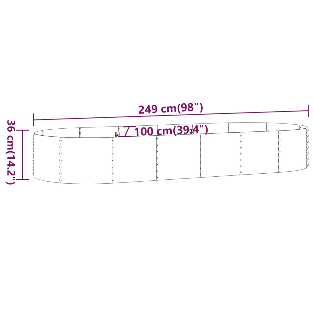 vidaXL Povišena vrtna gredica od čelika 249x100x36 cm sivi
