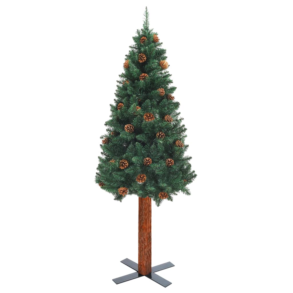 vidaXL Tanko osvijetljeno božićno drvce sa šiškama zeleno 210 cm