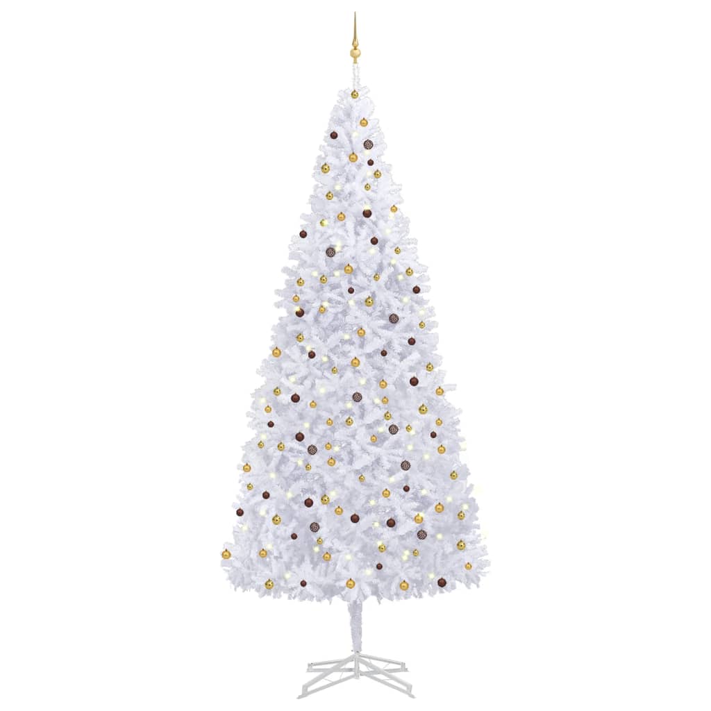 vidaXL Umjetno osvijetljeno božićno drvce s kuglicama 500 cm bijelo