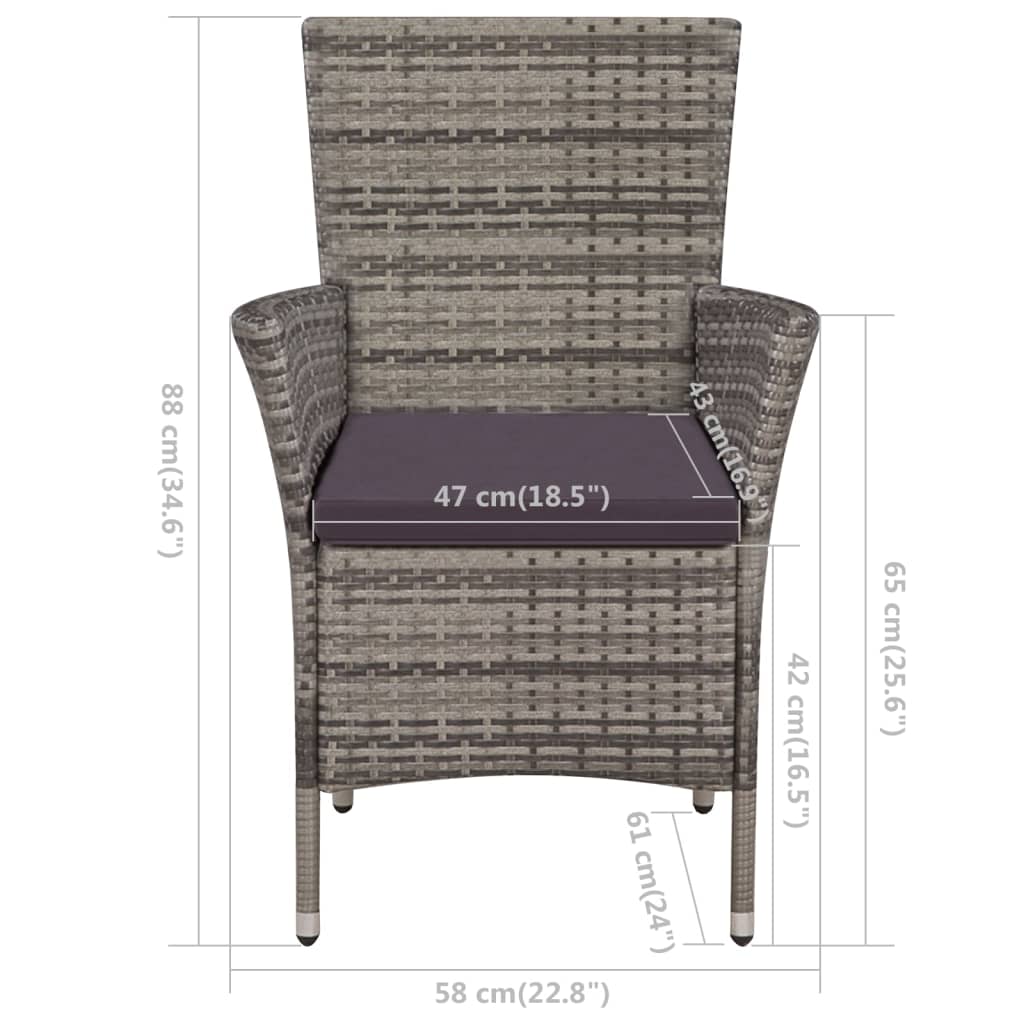 vidaXL Vrtne stolice 2 kom s jastucima poliratan sive