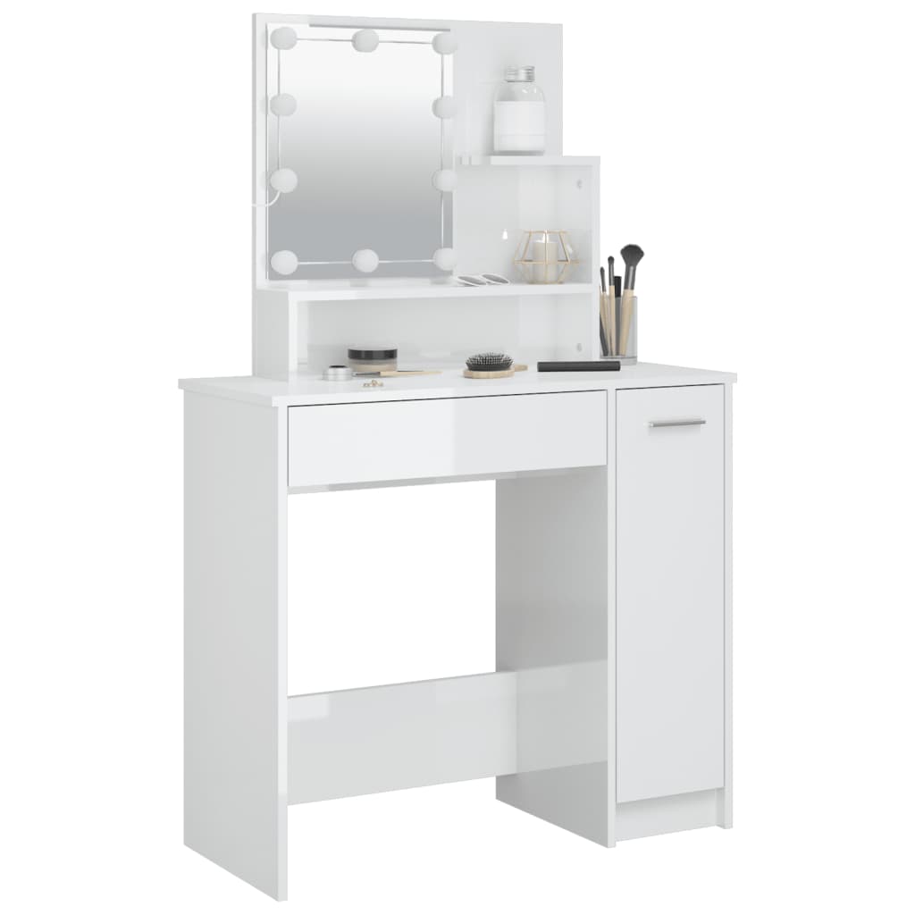 vidaXL Toaletni stolić s LED Bijela visokog sjaja 86,5x35x136 cm