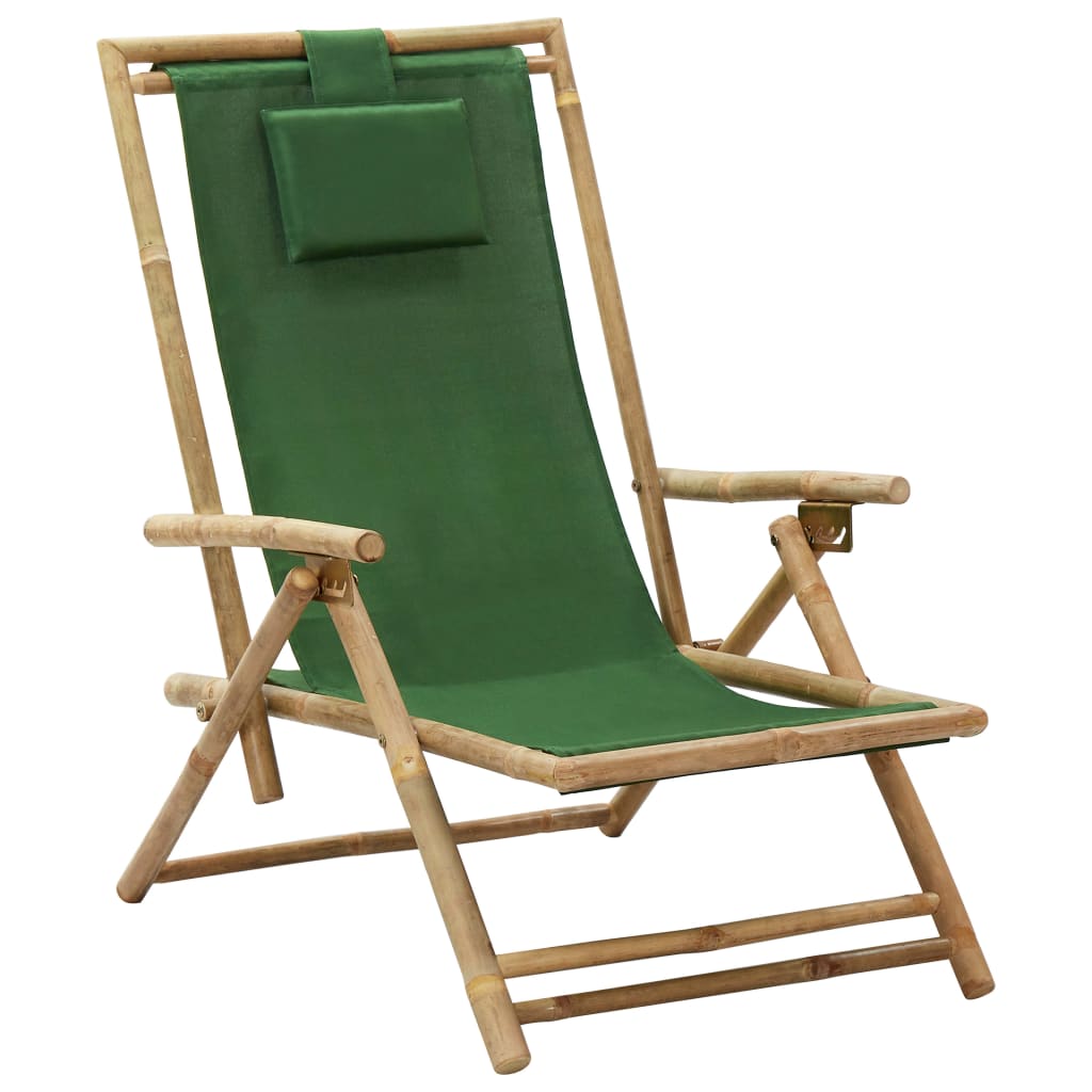 vidaXL Nagibna stolica za opuštanje od bambusa i tkanine zelena