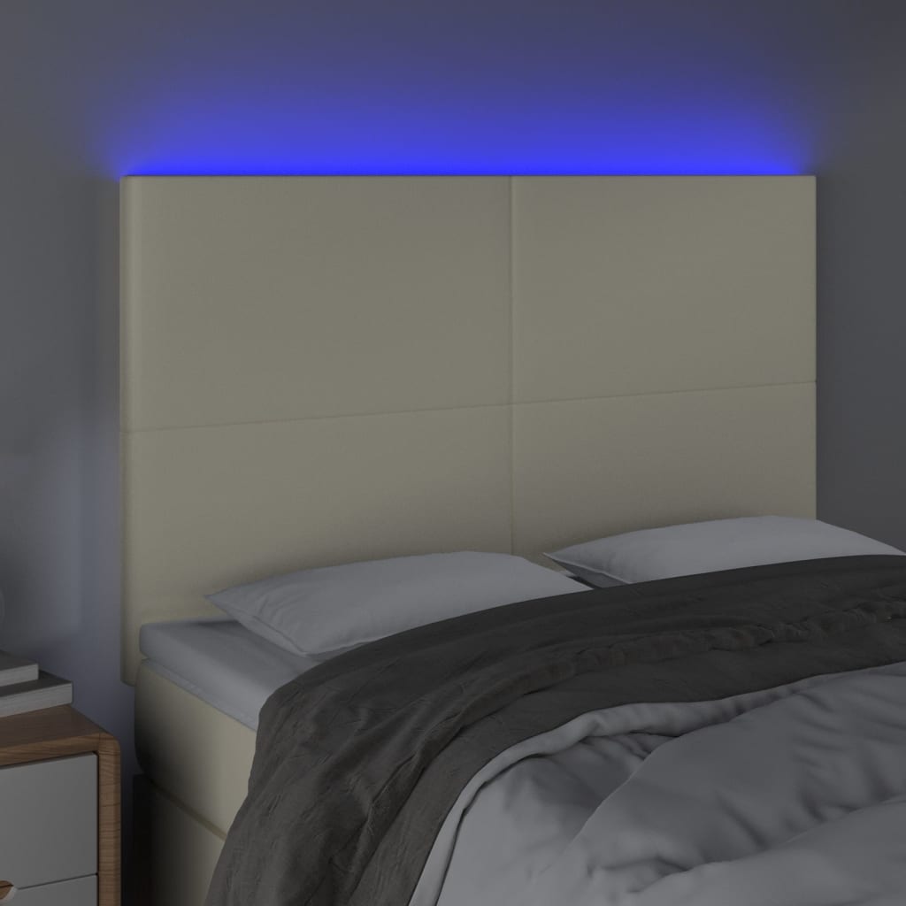 vidaXL LED uzglavlje krem 144x5x118/128 cm od umjetne kože