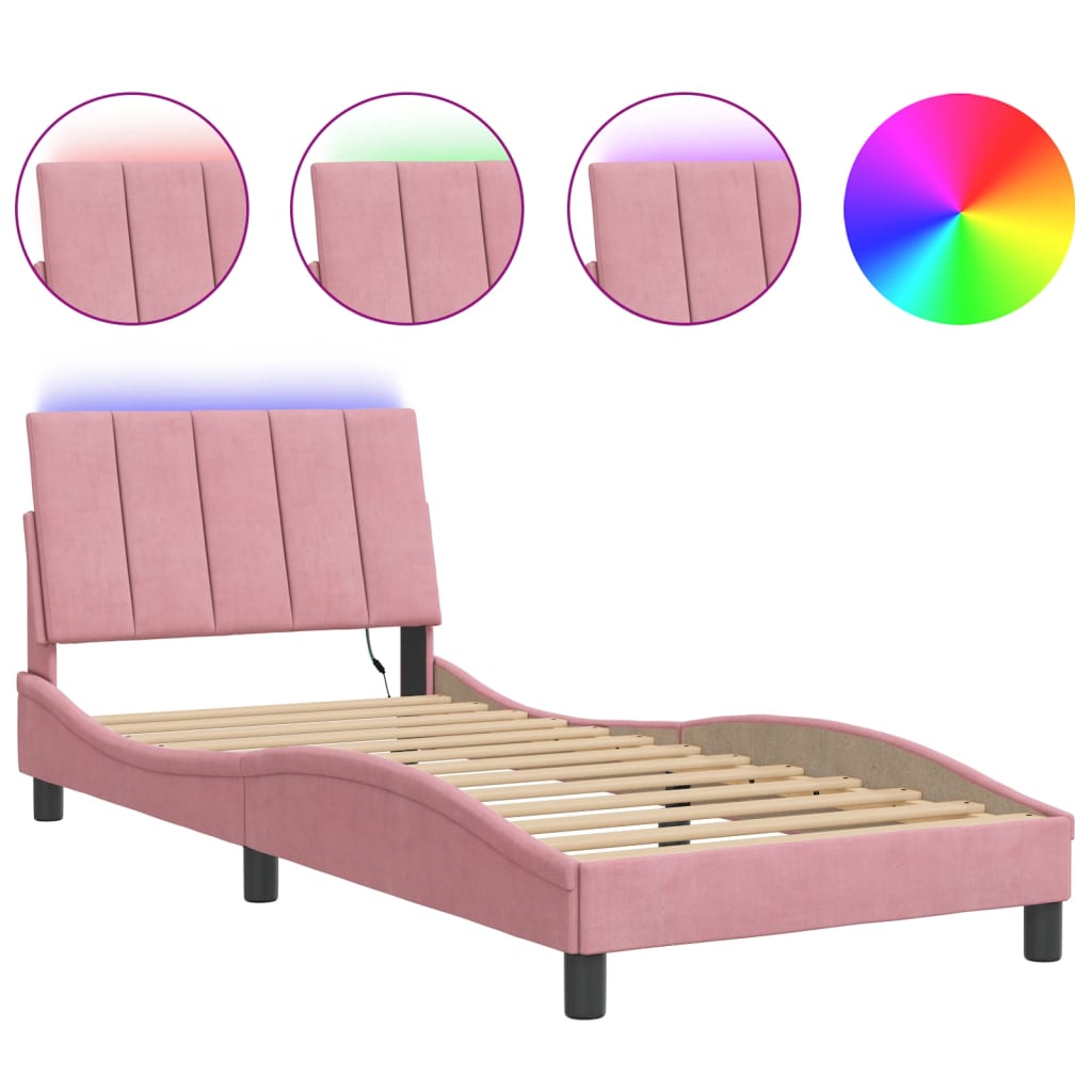 vidaXL Okvir kreveta s LED svjetlima ružičasti 80 x 200 cm baršunasti