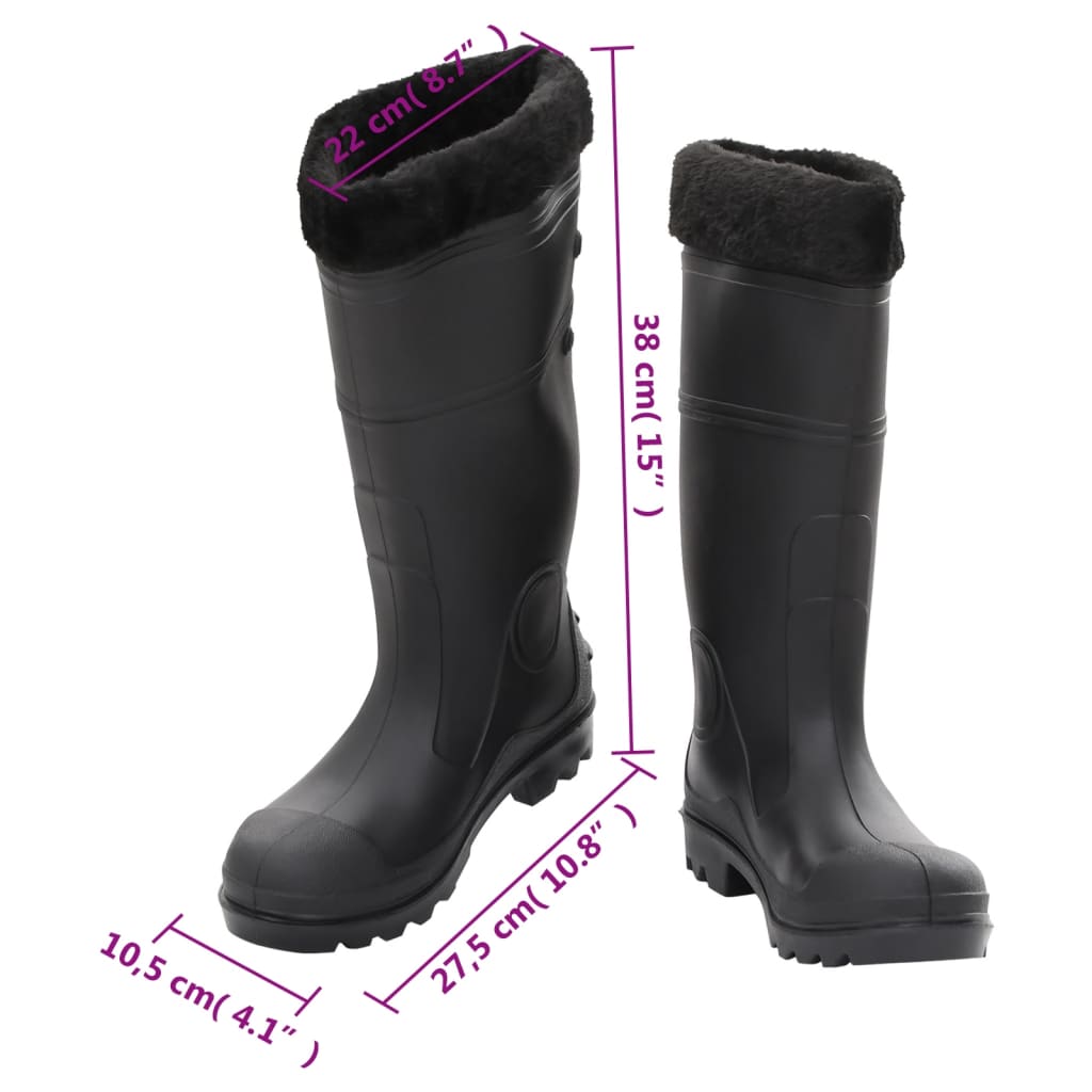 vidaXL Čizme za kišu s uklonjivim čarapama crne veličina 40 PVC