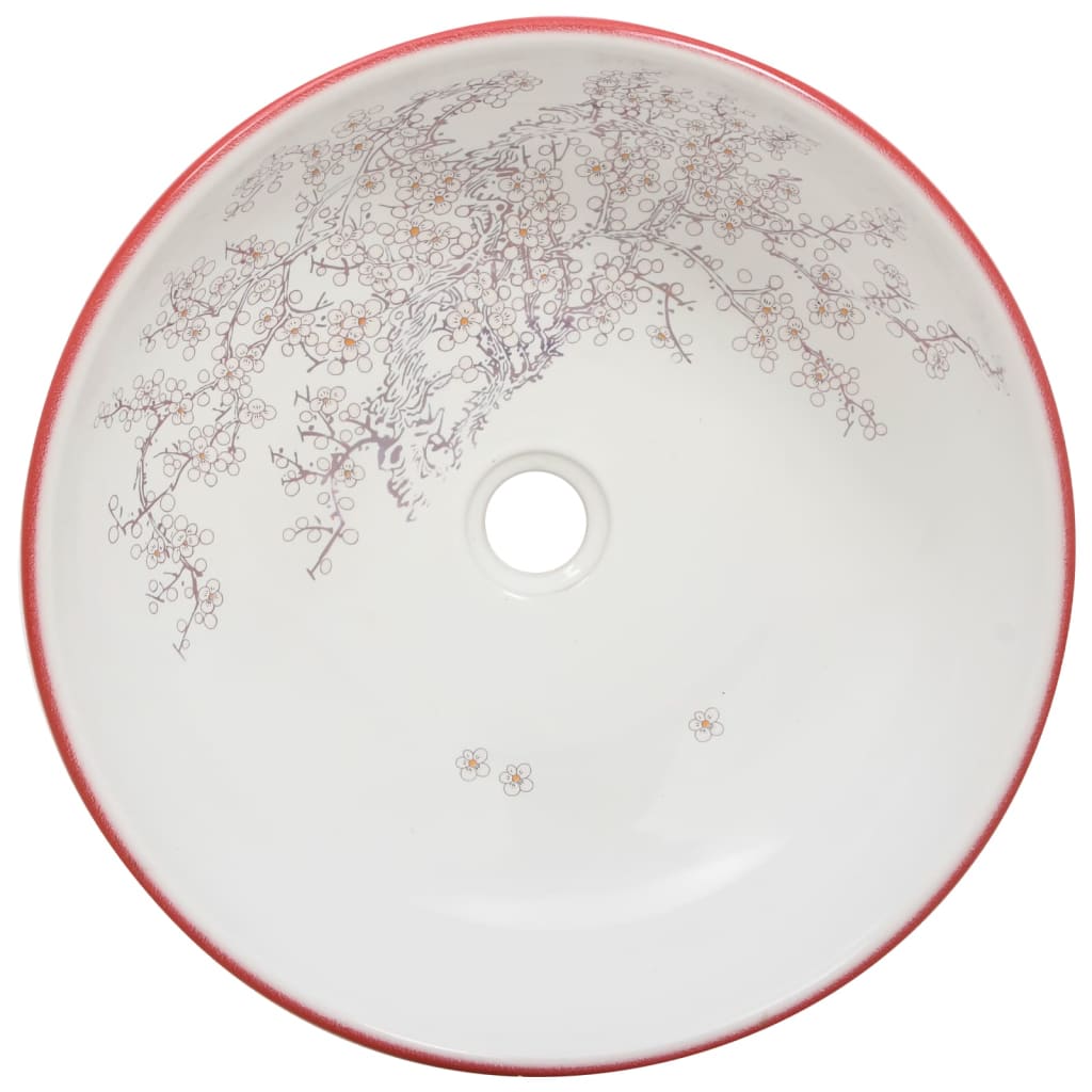 vidaXL Nadgradni umivaonik bijelo-crveni okrugli Φ41x14 cm keramički