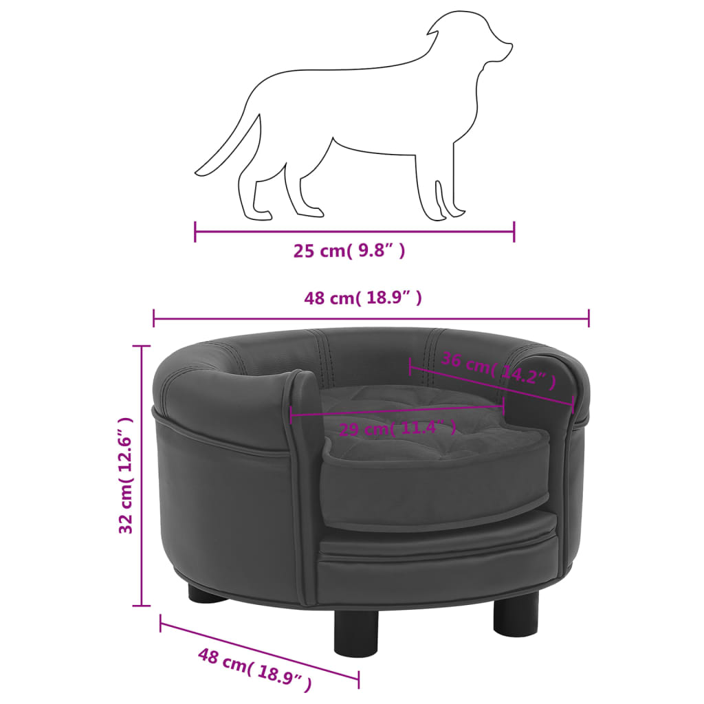 vidaXL Sofa za pse tamnosiva 48 x 48 x 32 cm od pliša i umjetne kože