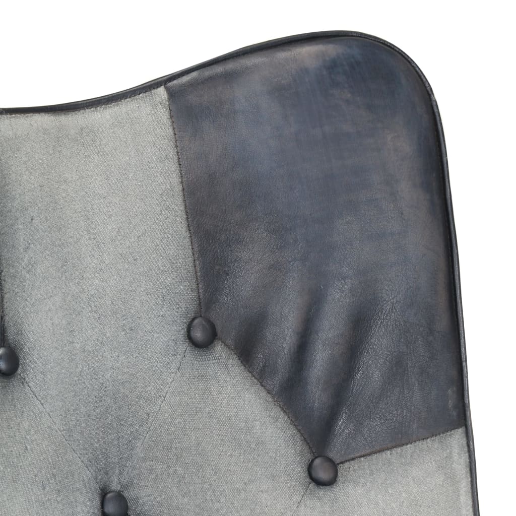 vidaXL Fotelja s krilnim naslonom od prave kože siva