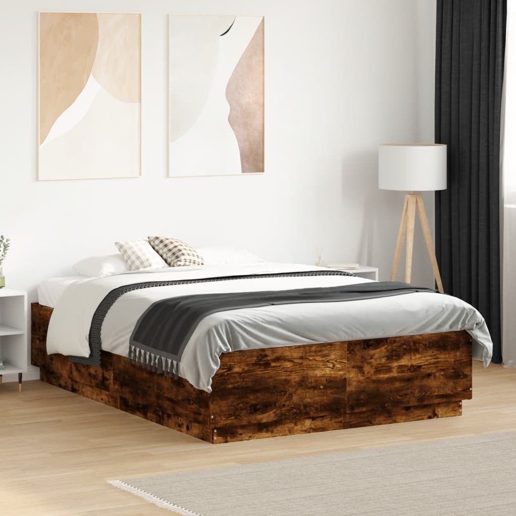 vidaXL Okvir za krevet s LED svjetlima boja hrasta 120 x 190 cm drveni