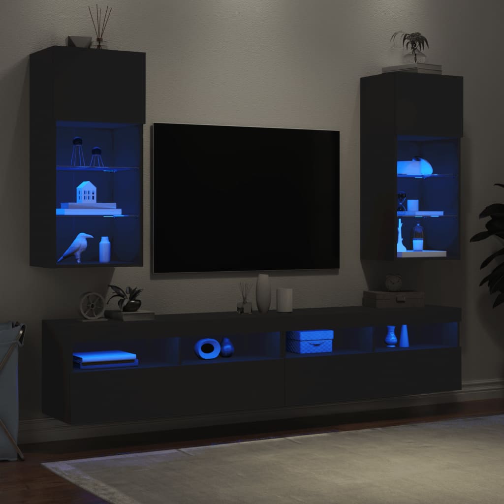 vidaXL TV ormarići s LED svjetlima 2 kom crni 40,5 x 30 x 90 cm