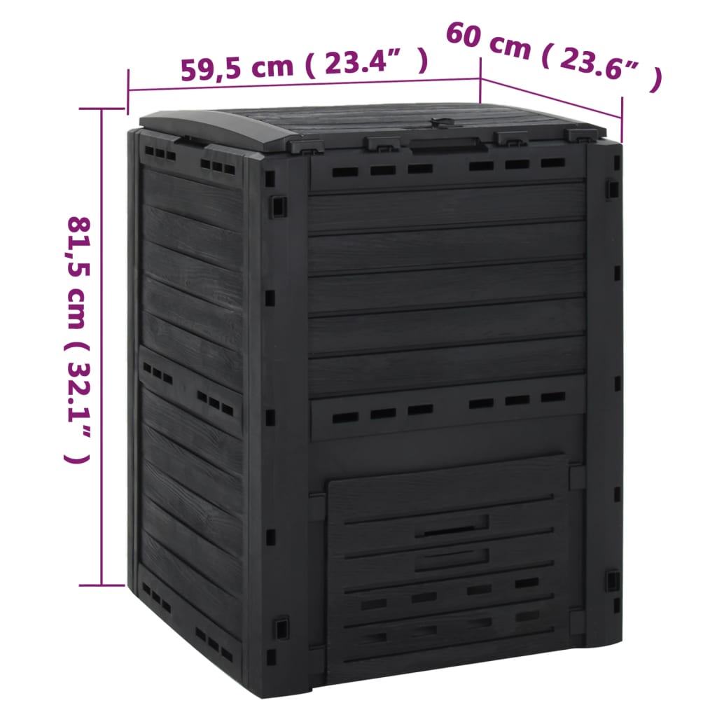 vidaXL Vrtni komposter crni 280 L od polipropilena
