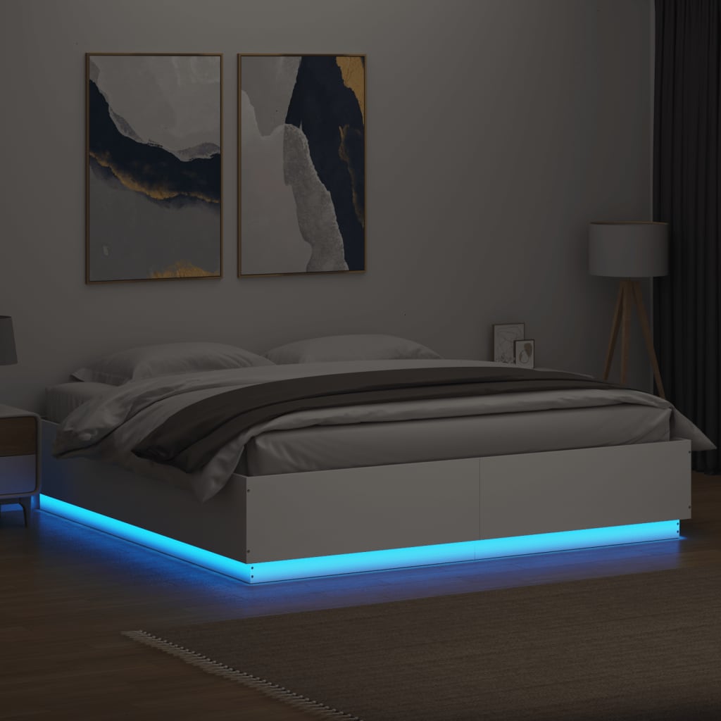 vidaXL Okvir kreveta LED bijeli 200 x 200 cm konstruirano drvo
