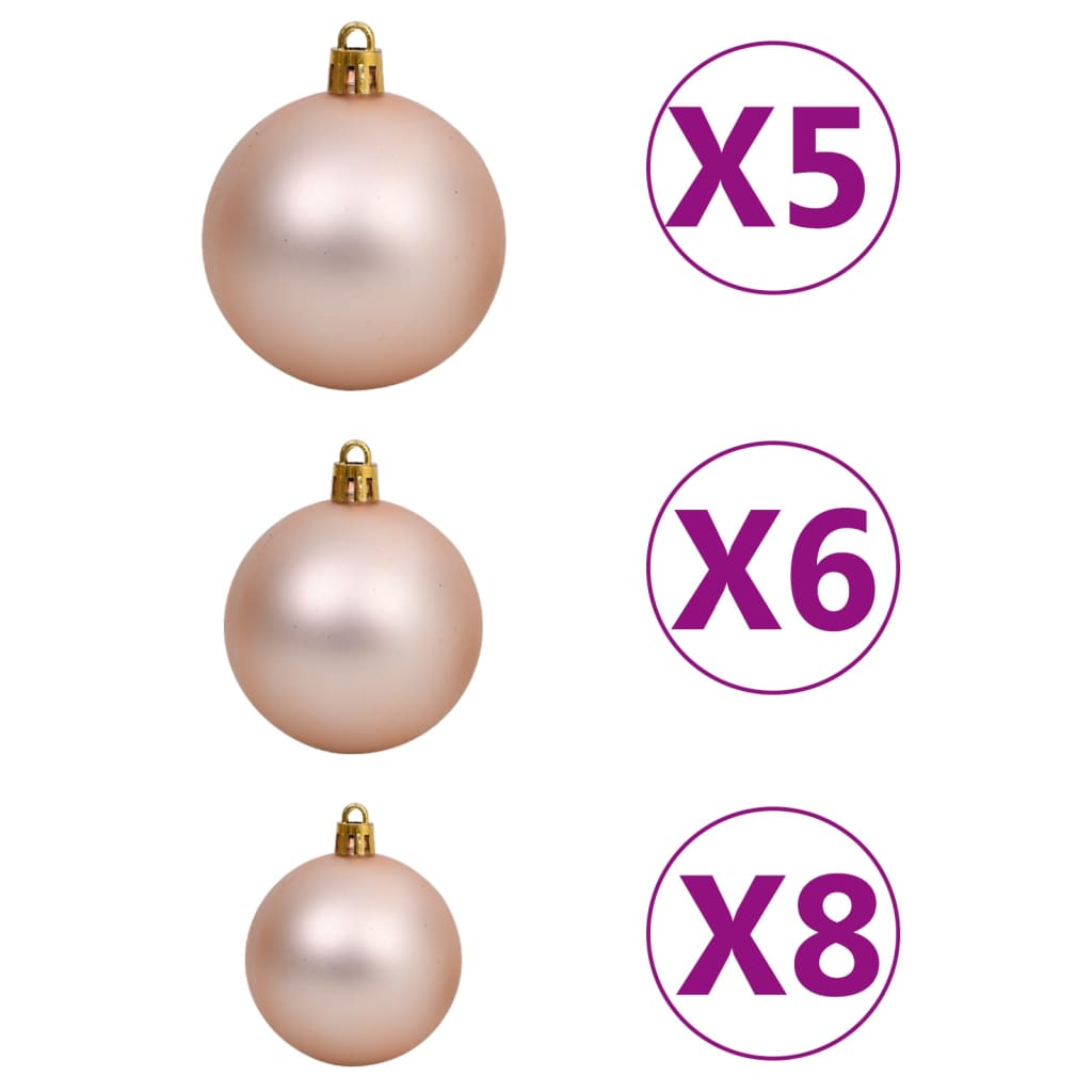 vidaXL 61-dijelni set božićnih kuglica s vrhom 150 LED ružičasto zlato