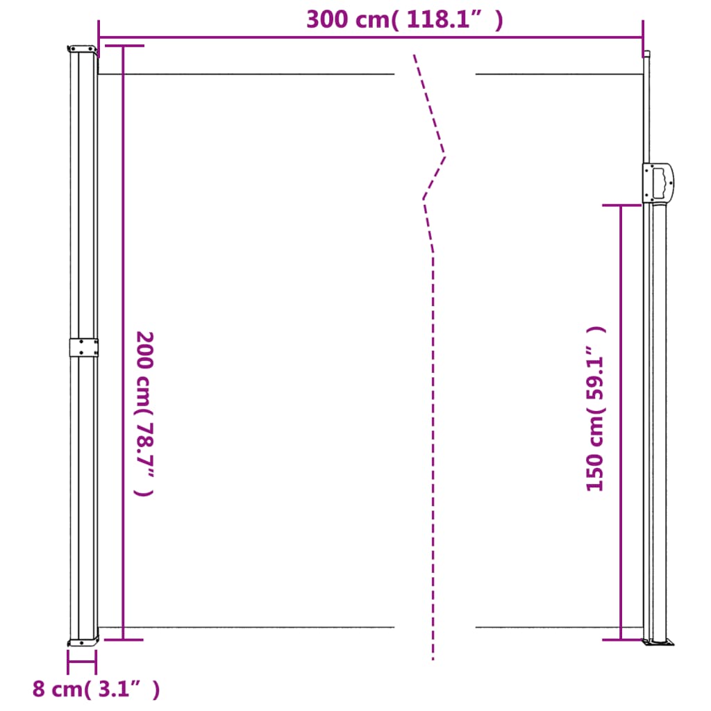 vidaXL Bočna tenda na uvlačenje krem 200 x 300 cm