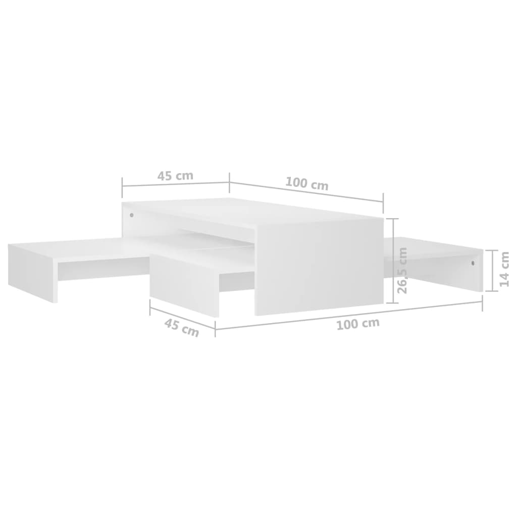 vidaXL Set uklapajućih stolića za kavu bijeli 100x100x26,5 cm iverica