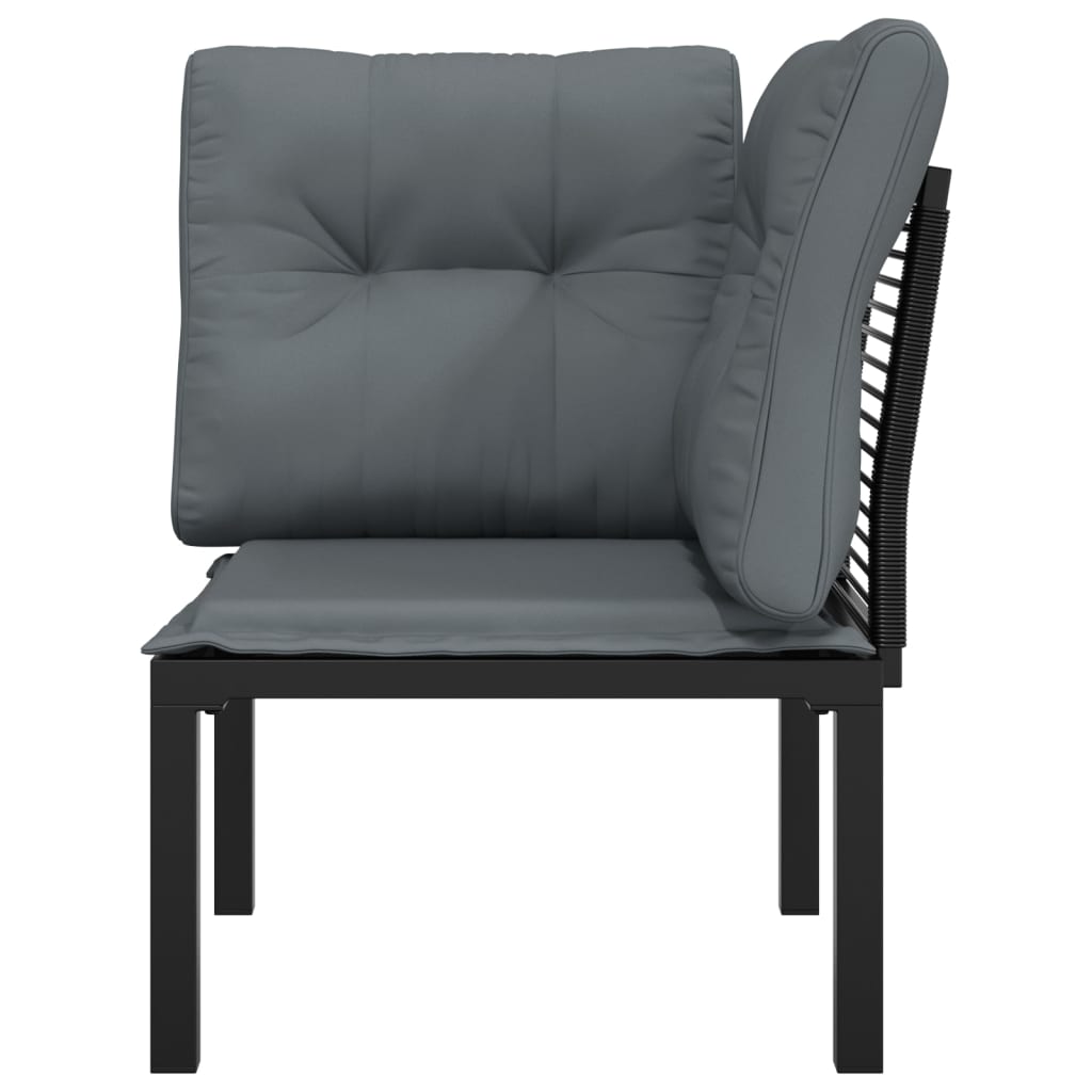 vidaXL Kutna vrtna stolica s jastucima crno-siva od poliratana