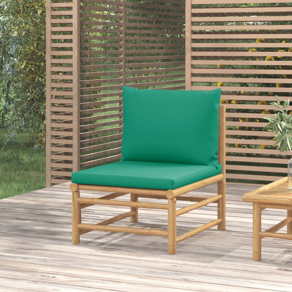 vidaXL Srednja vrtna sofa od bambusa sa zelenim jastucima