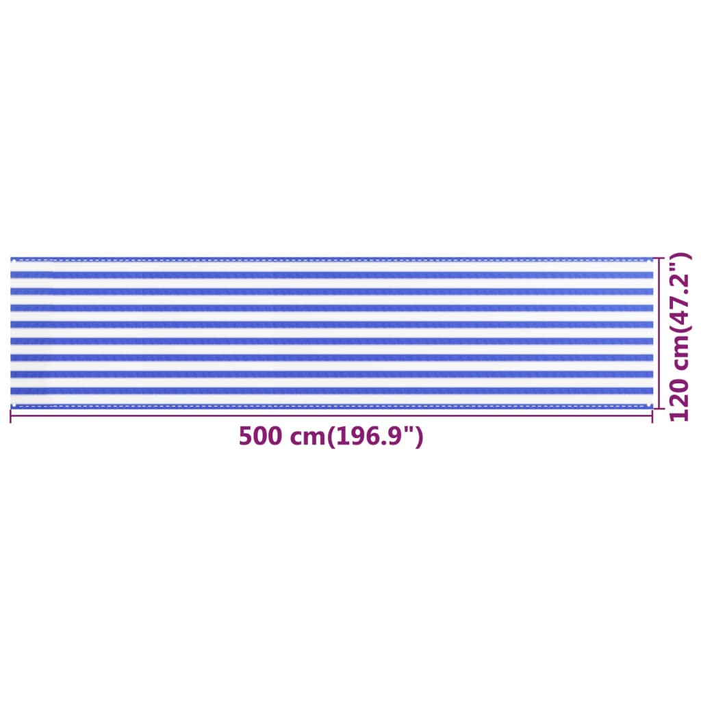 vidaXL Balkonski zastor plavo-bijeli 120 x 500 cm HDPE