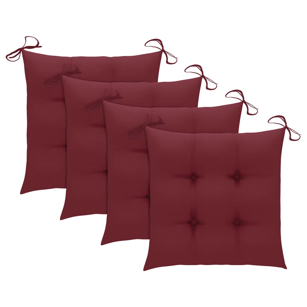 vidaXL Vrtne stolice s jastucima boje vina 4 kom od masivne tikovine