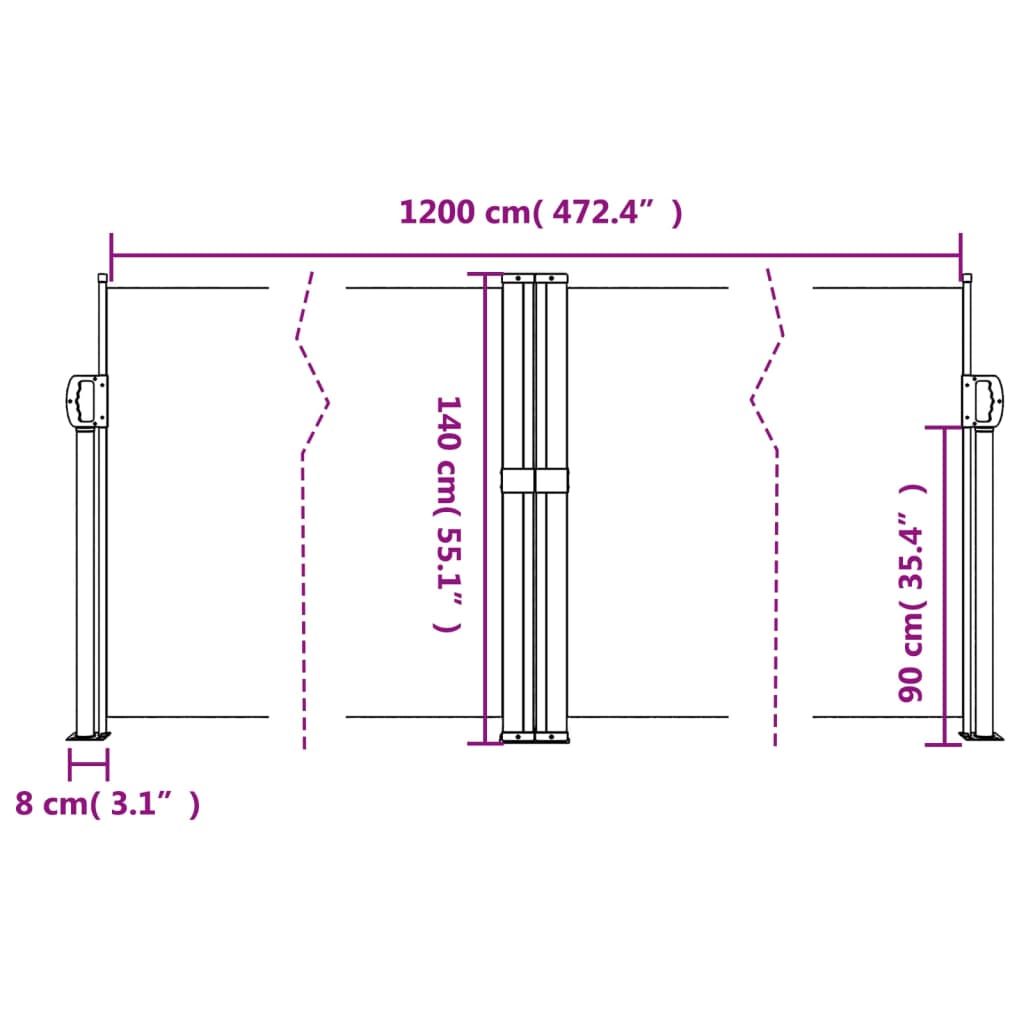 vidaXL Uvlačiva bočna tenda antracit 140 x 1200 cm