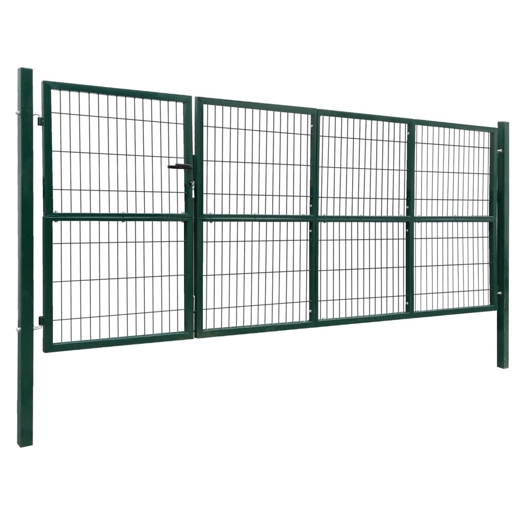 vidaXL Vrtna vrata za ogradu sa stupovima čelična 350 x 140 cm zelena
