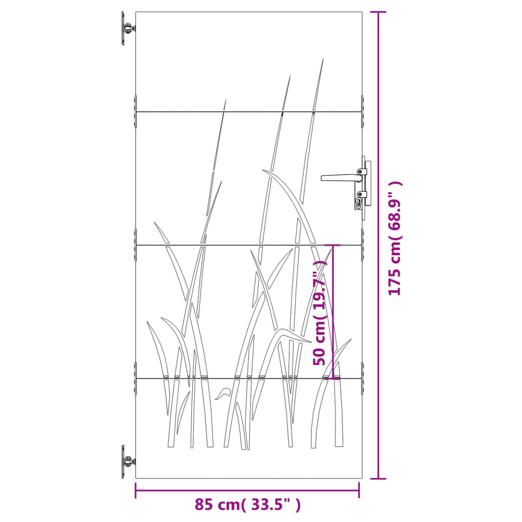 vidaXL Vrtna vrata 85 x 175 cm od čelika COR-TEN s uzorkom trave