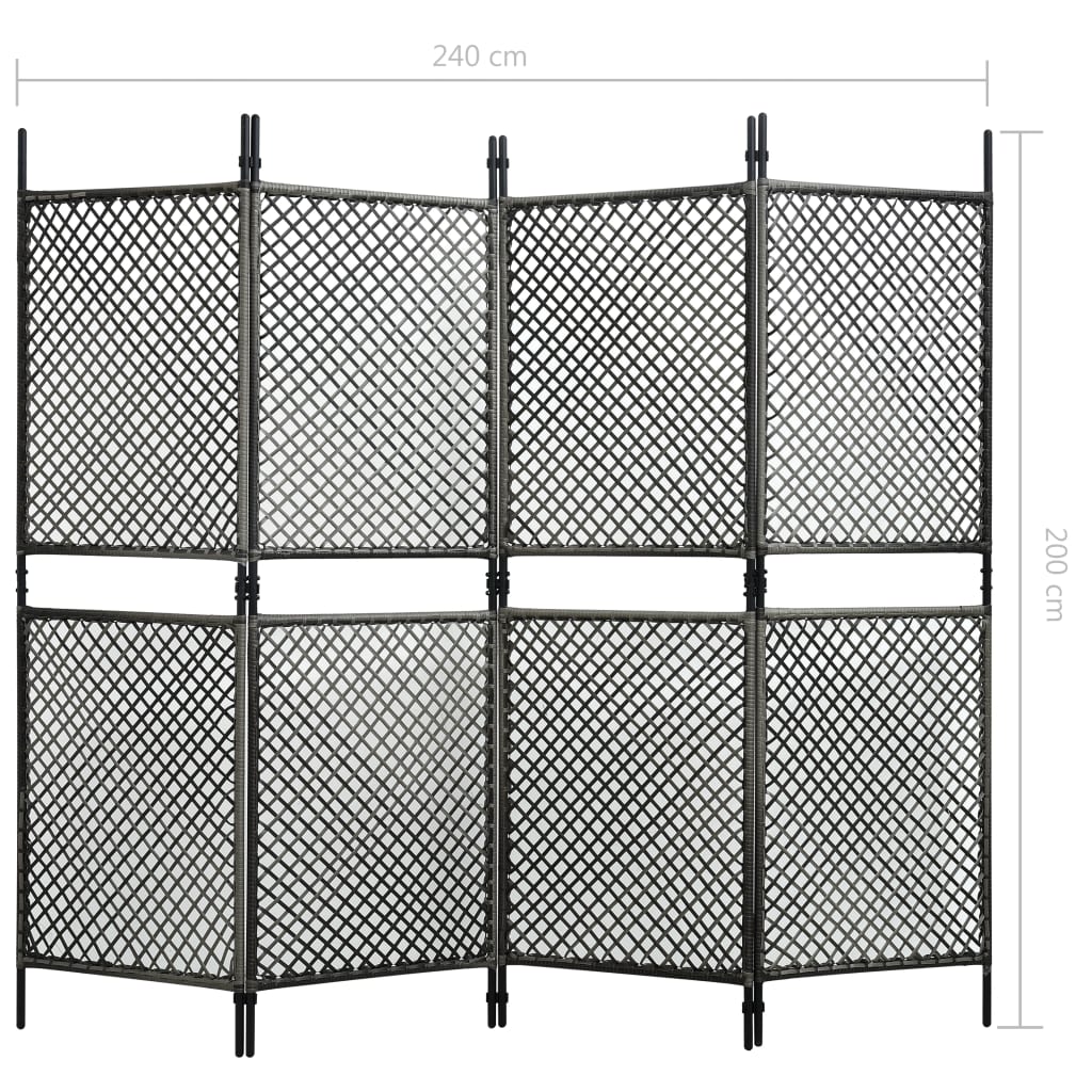 vidaXL Sobna pregrada od poliratana s 4 panela antracit 240 x 200 cm