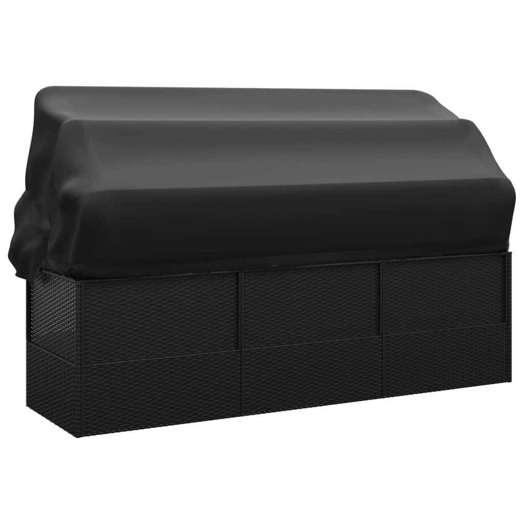 vidaXL Vanjski ležaj od poliratana s krovom i jastucima crni