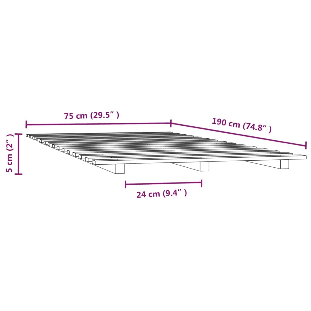 vidaXL Okvir za krevet crni 75 x 190 cm od masivne borovine