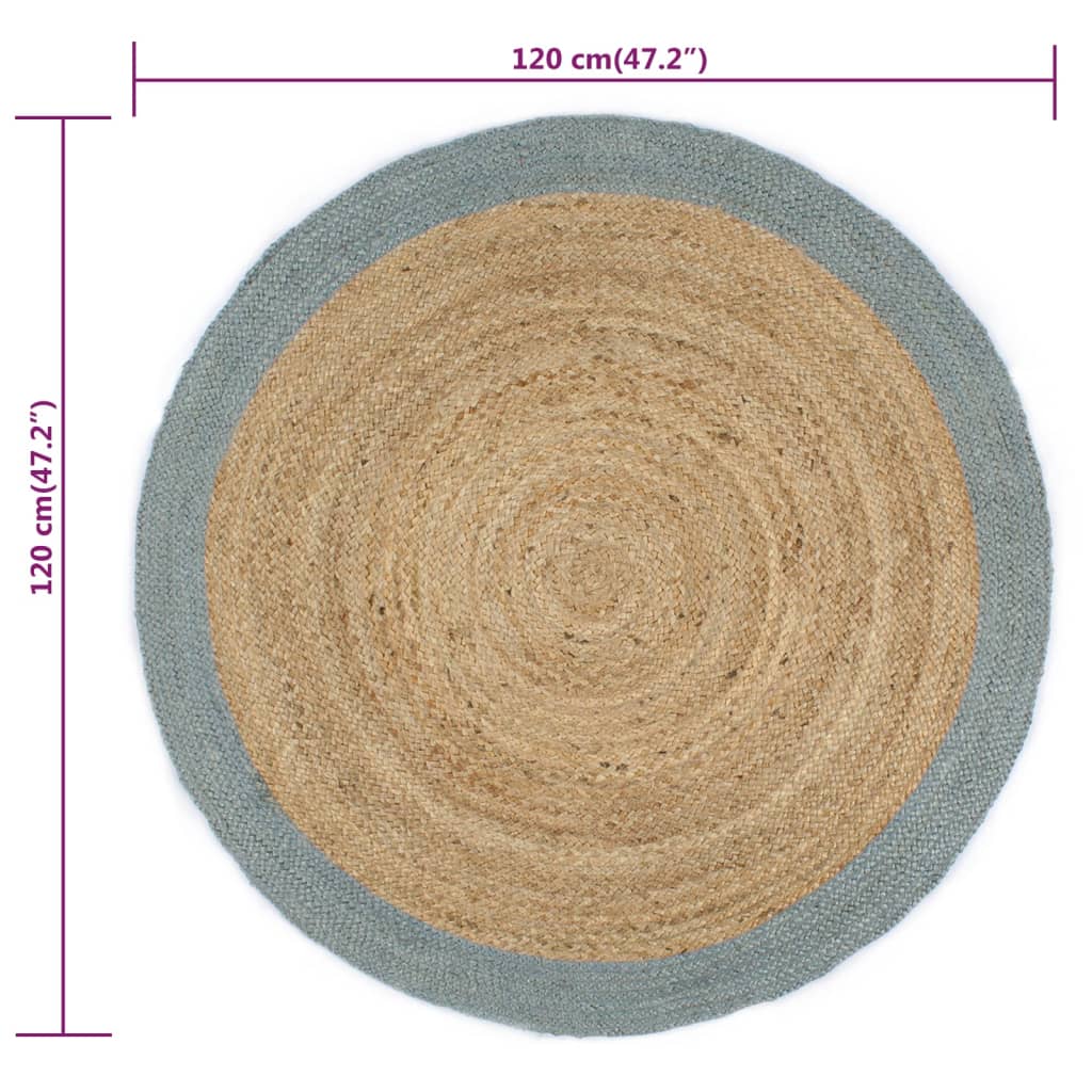 vidaXL Ručno rađeni tepih od jute s maslinastozelenim rubom 120 cm
