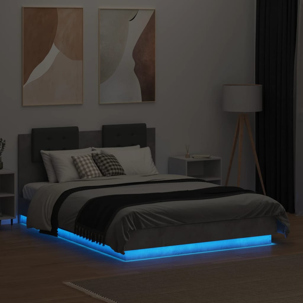 vidaXL Okvir kreveta s uzglavljem LED siva boja betona 120 x 190 cm