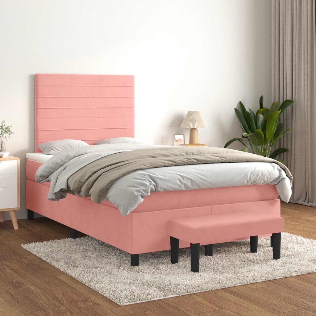 vidaXL Box spring krevet s madracem ružičasti 120 x 200 cm baršunasti