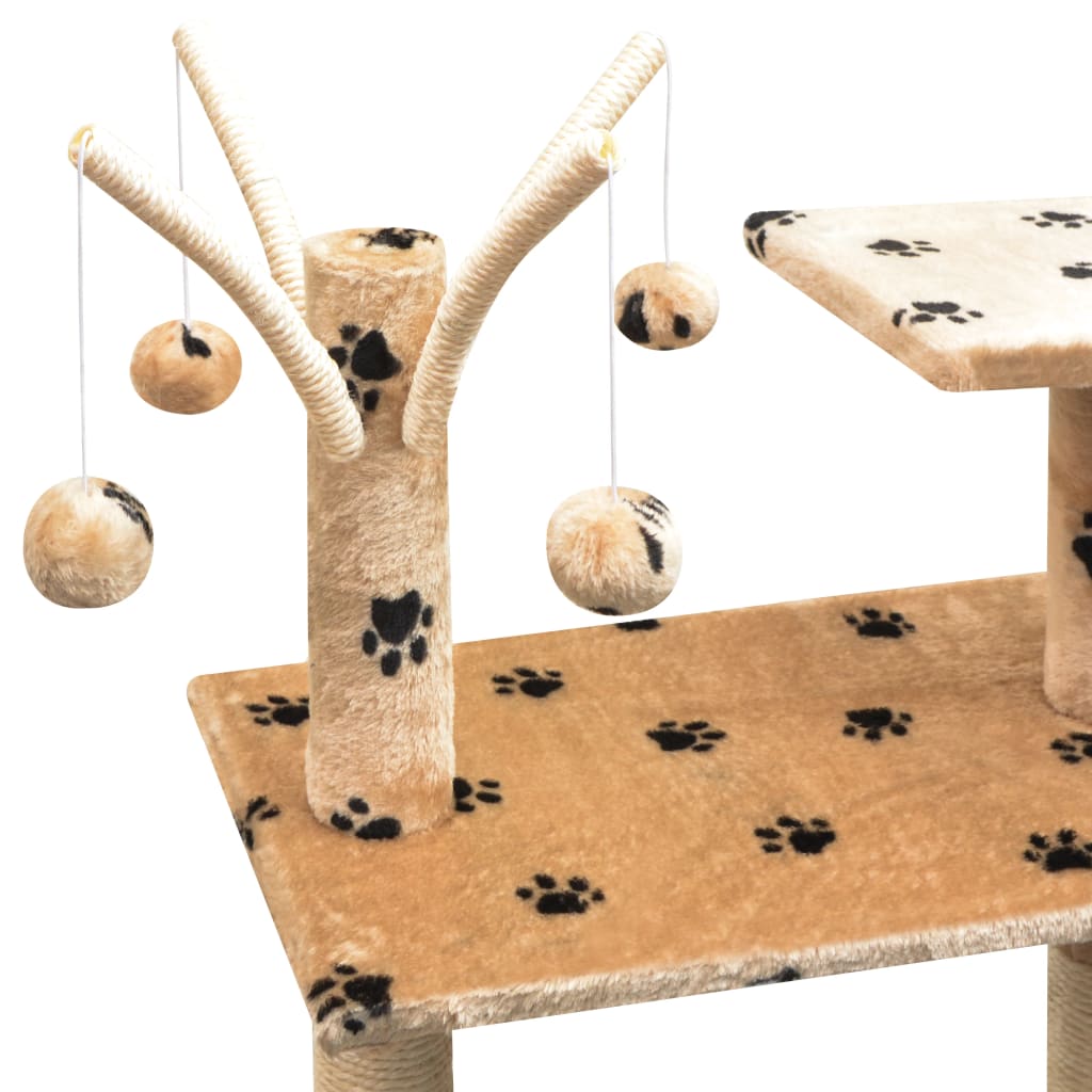vidaXL Penjalica Grebalica za Mačke sa Stupovima od Sisala 125 cm Bež s Otiskom Šapa