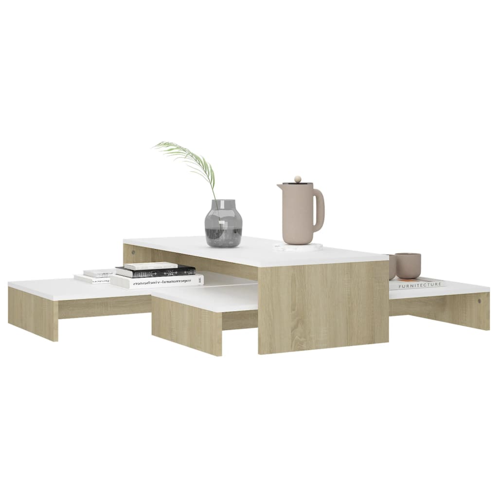 vidaXL Set uklapajućih stolića za kavu bijeli/hrast 100x100x26,5 cm