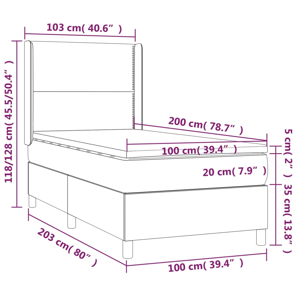 vidaXL Box spring krevet s madracem tamnozeleni 100x200 cm baršunasti