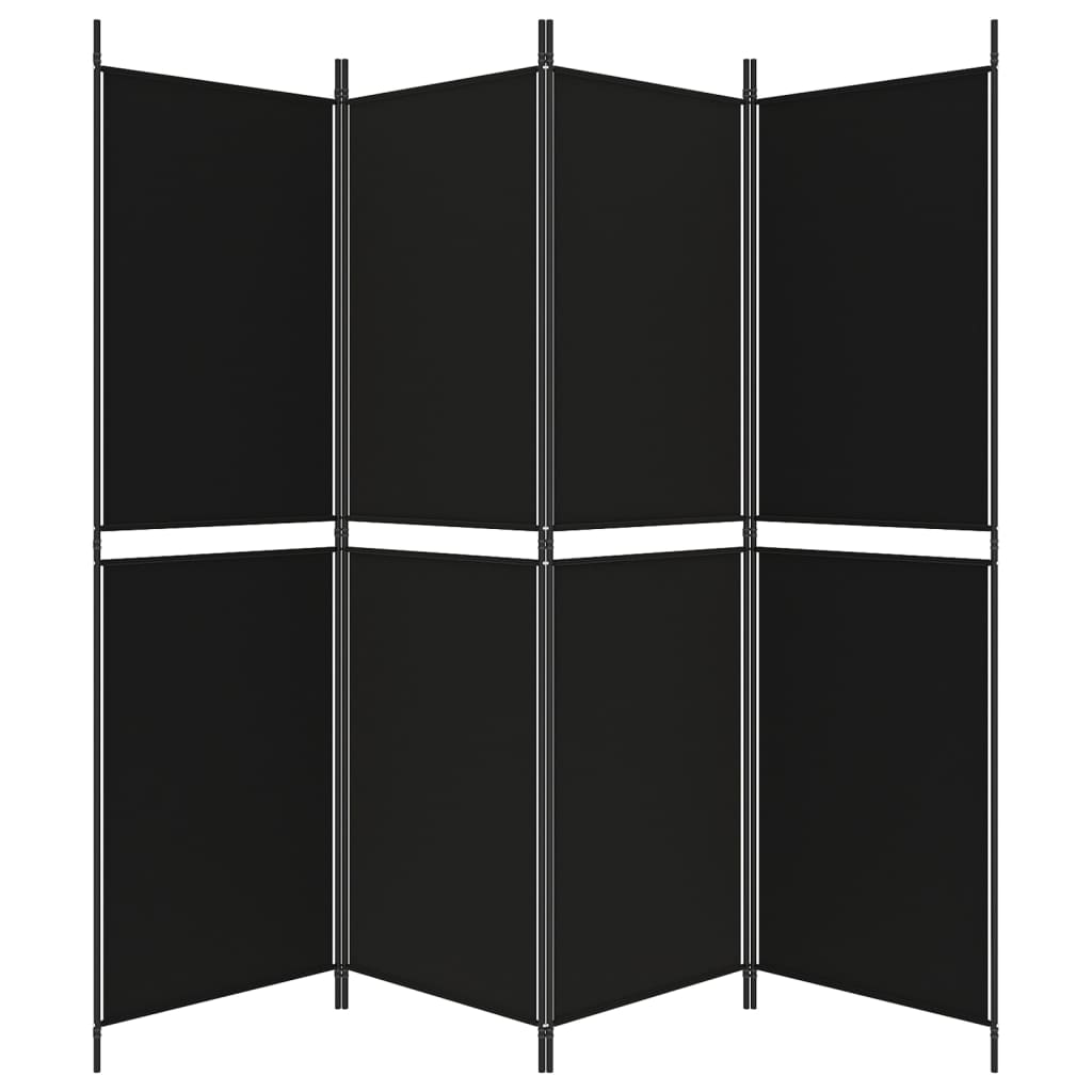 vidaXL Sobna pregrada s 4 panela crna 200 x 180 cm od tkanine