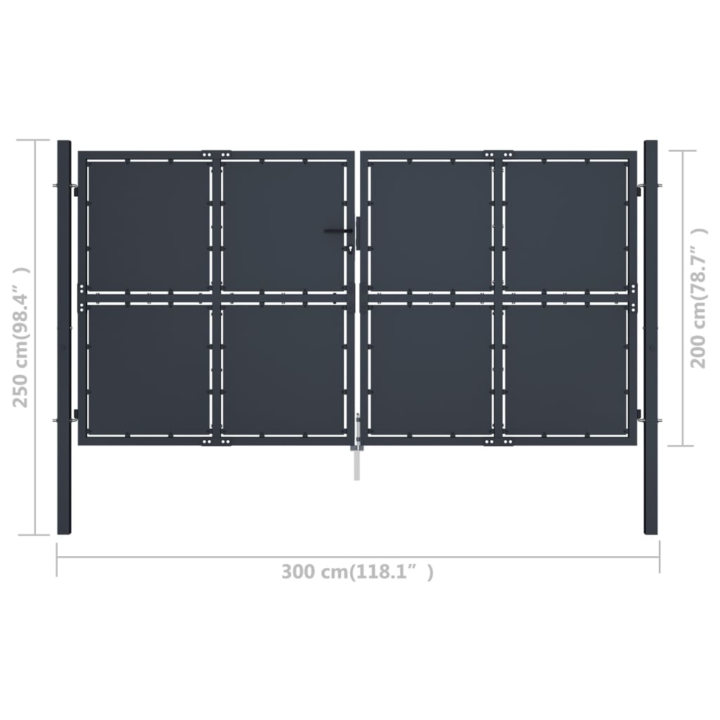 vidaXL Vrtna vrata čelična 300 x 200 cm antracit