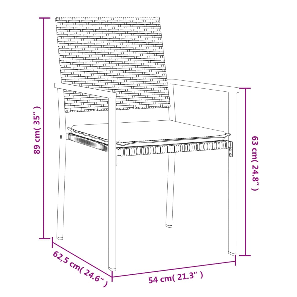 vidaXL Vrtne stolice s jastucima 2 kom crne 54x62,5x89 cm poliratan