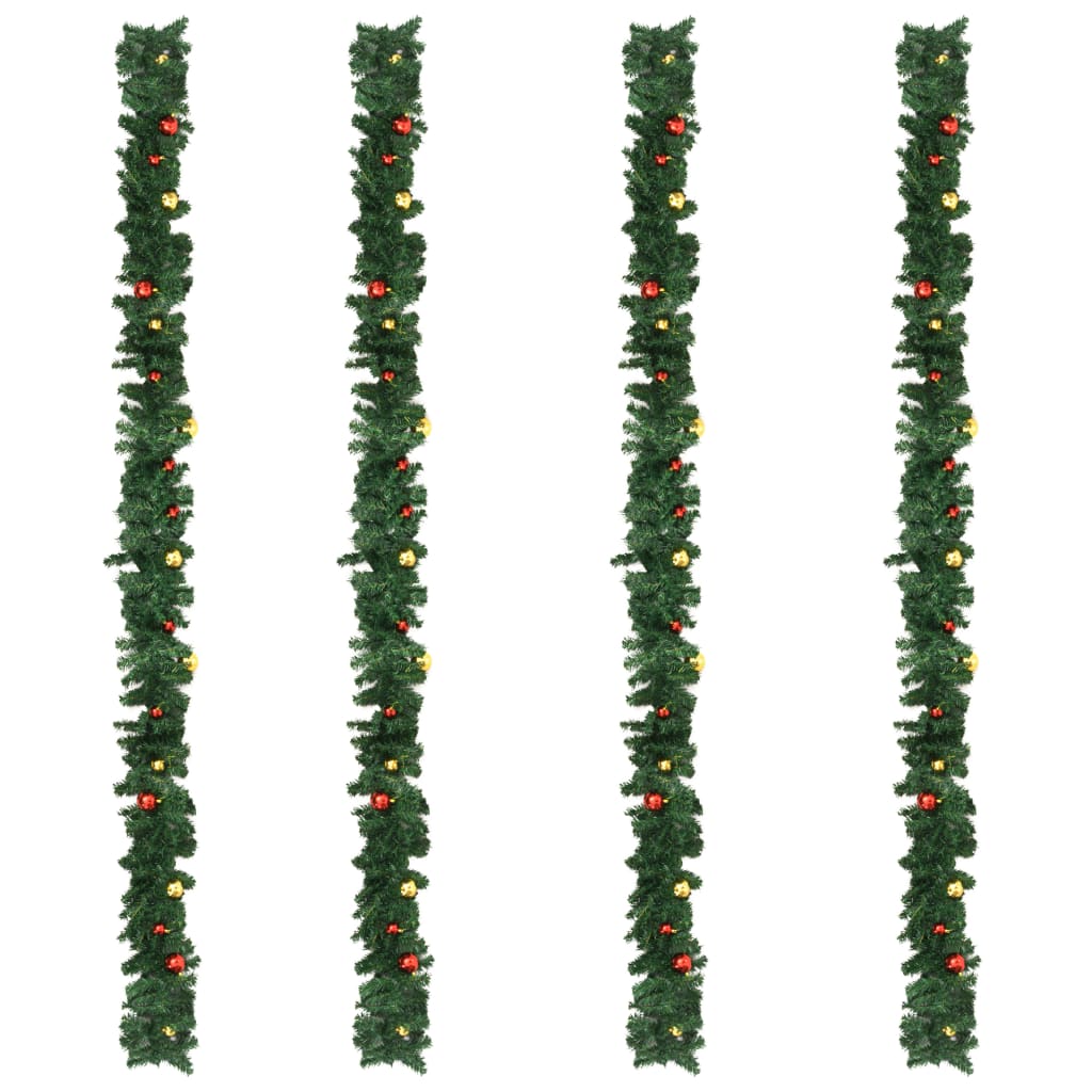 vidaXL Božićne girlande s kuglicama 4 kom zelene 270 cm PVC