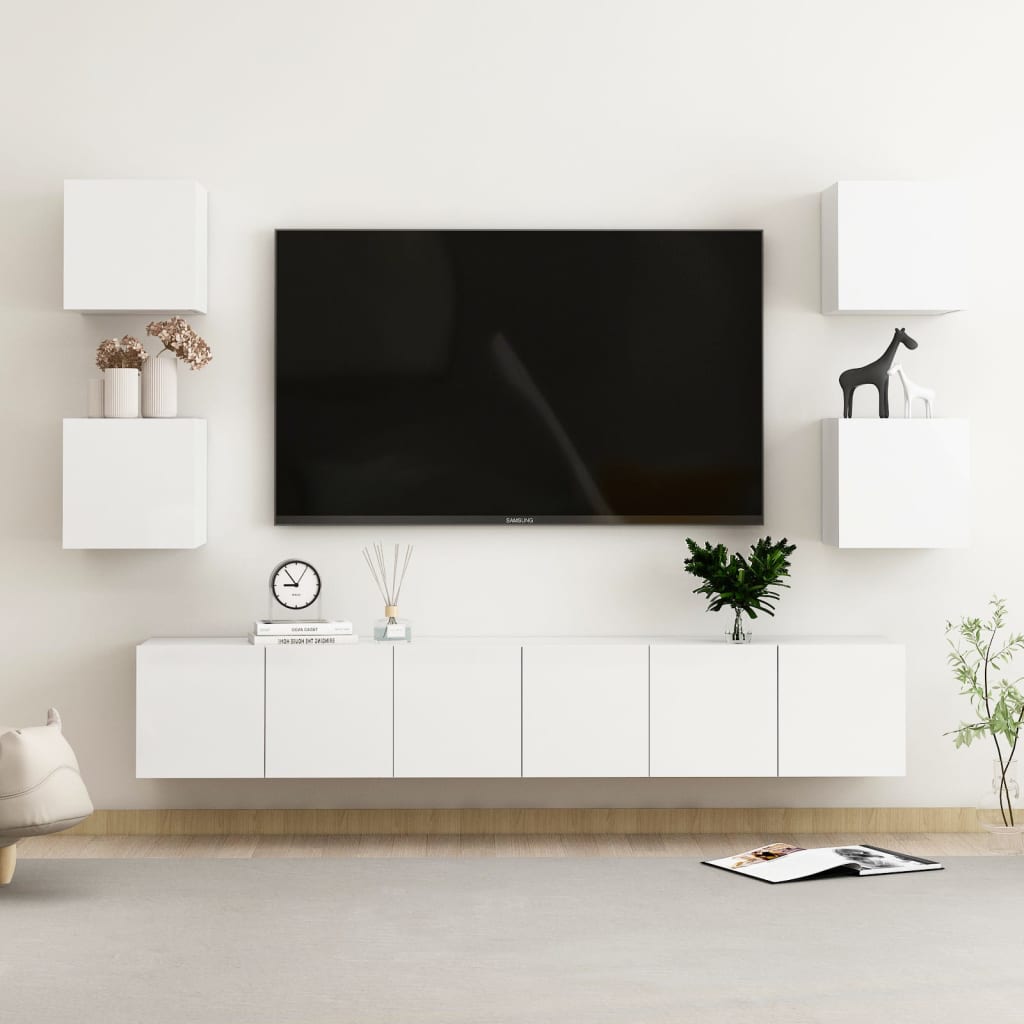 vidaXL 7-dijelni set TV ormarića visoki sjaj bijeli od iverice