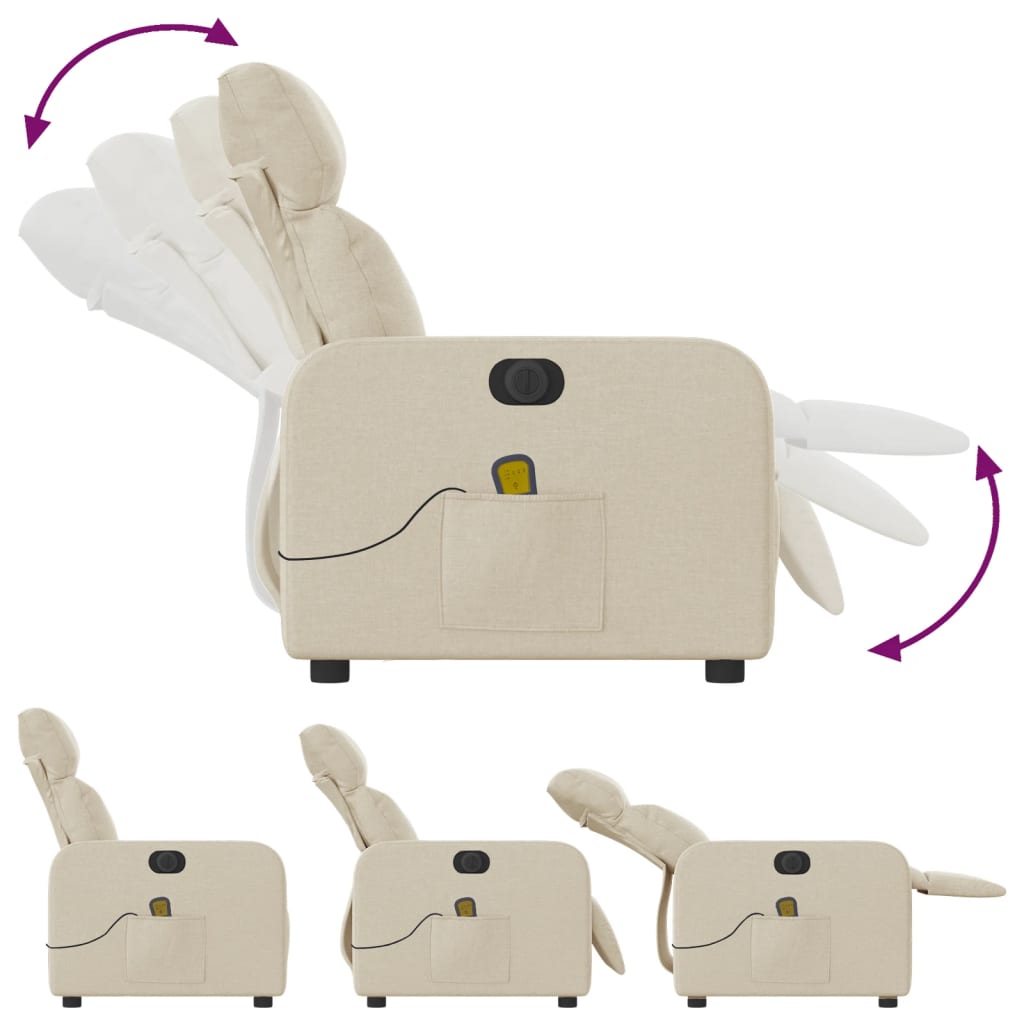 vidaXL Električni masažni naslonjač od tkanine krem