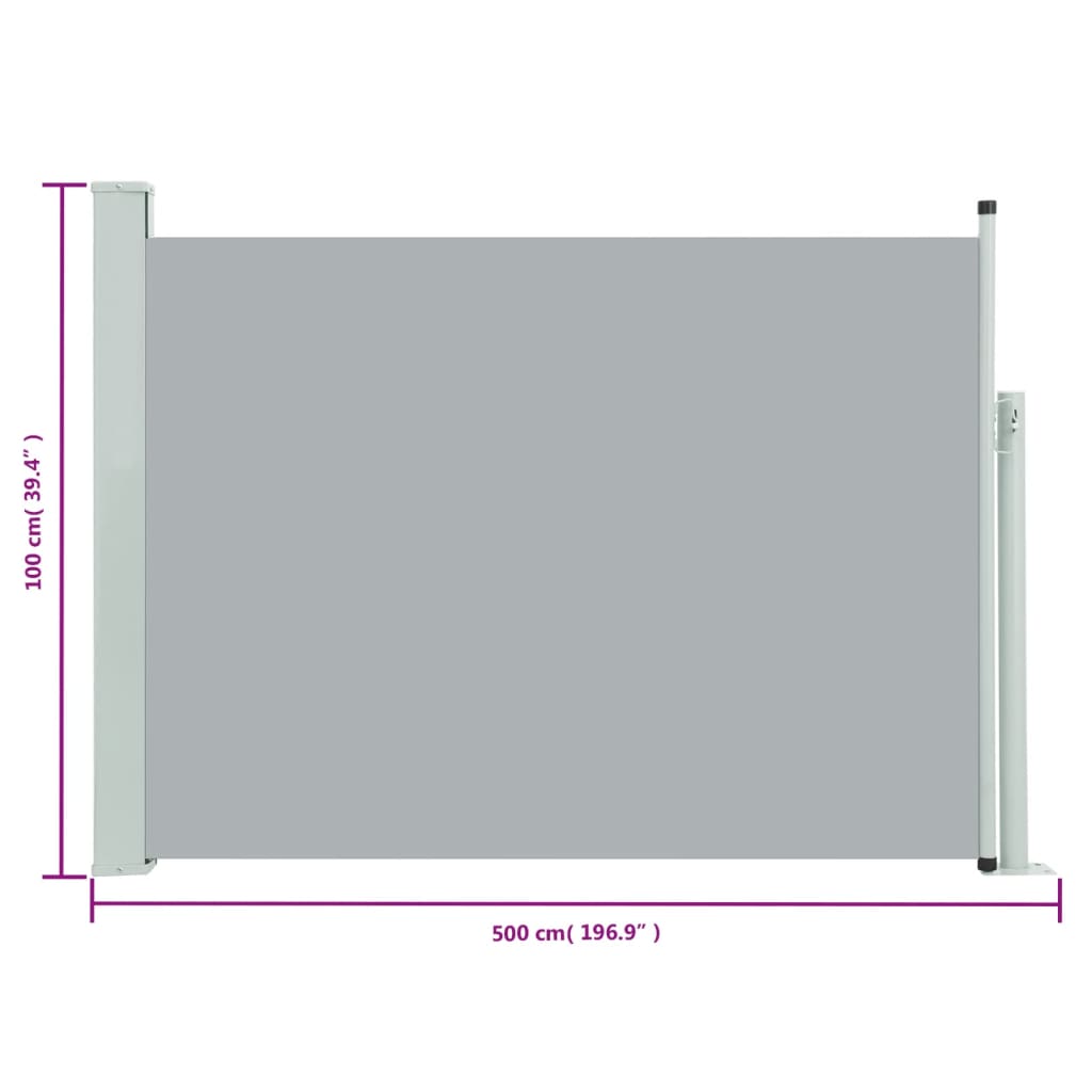 vidaXL Uvlačiva bočna tenda za terasu 100 x 500 cm siva