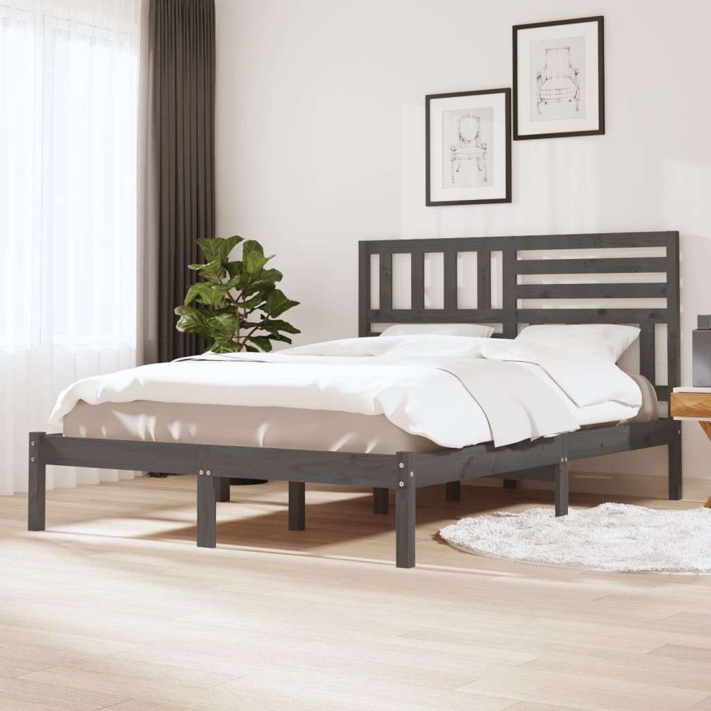 vidaXL Okvir za krevet od masivnog drva sivi 135x190 cm bračni