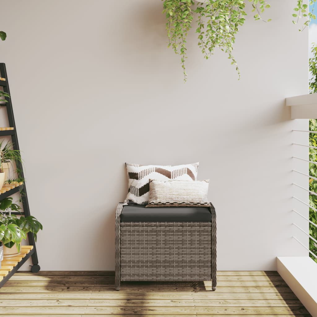 vidaXL Vrtni tabure s jastukom sivi 58x46x46 cm od poliratana