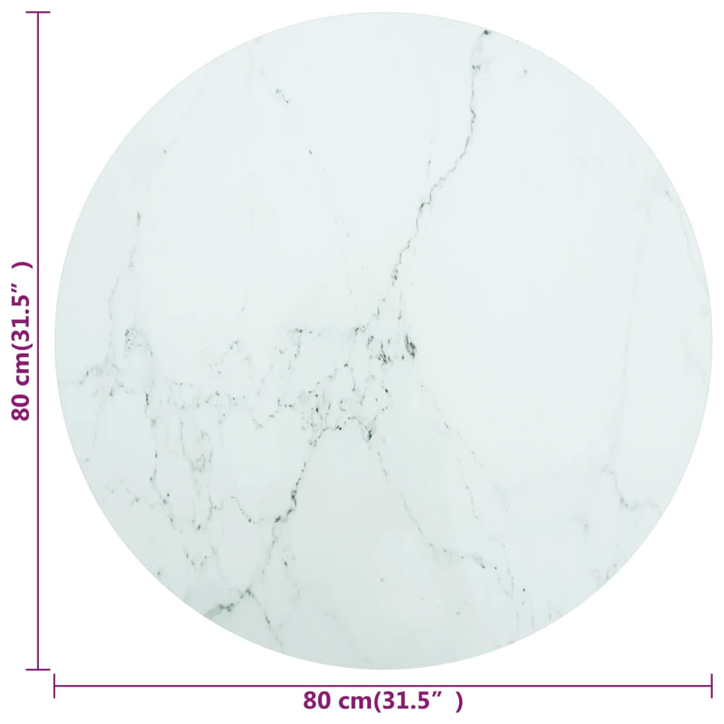 vidaXL Stolna ploča bijela Ø 80 x 1 cm staklena s mramornim uzorkom
